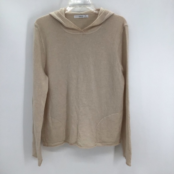 Subtle Luxury 100% Cashmere Soft Pull-Over Hoodie Casual Creme Size S/M - Picture 1 of 6